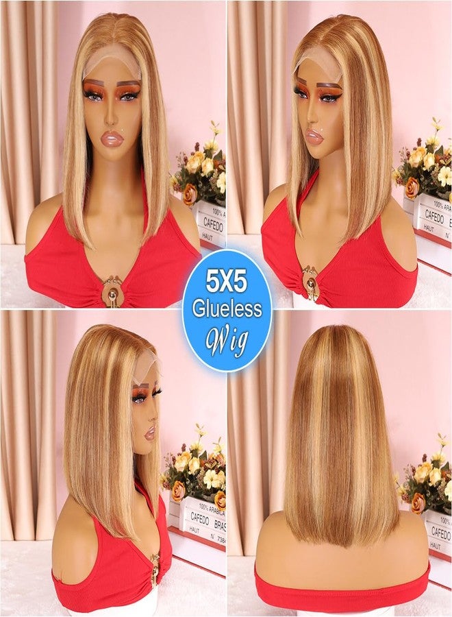 Ailwelia Wear and Go Glueless Bob Wig Human Hair 200% Density 5x5 HD Lace Closure Wigs For Black Women Glueless 5x5 Closure Wigs Human Hair Pre Plucked Bob Highlight Color 12 Inch - Image 4